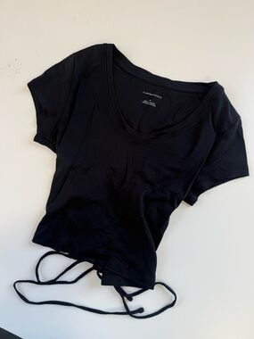 Anthropologie Black V-Neck Short Sleeve Tie Back Top Size XS